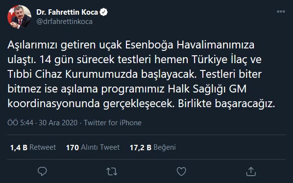 fahrettin koca covid asi