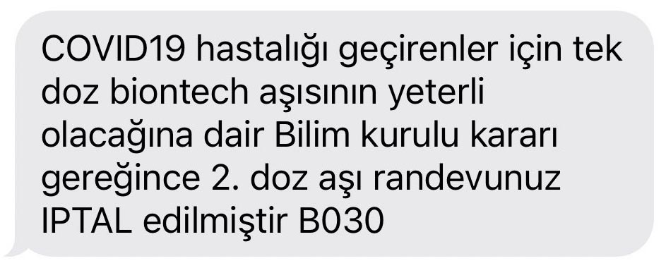 covid19 ucuncu doz iptal sms