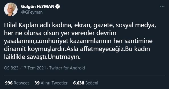 gulgun feyman hilal kaplan tweet