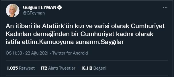 gulgun feyman istifa tweet