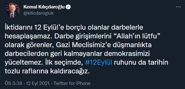 kemal kilicdaroglu 12 eylul tweet