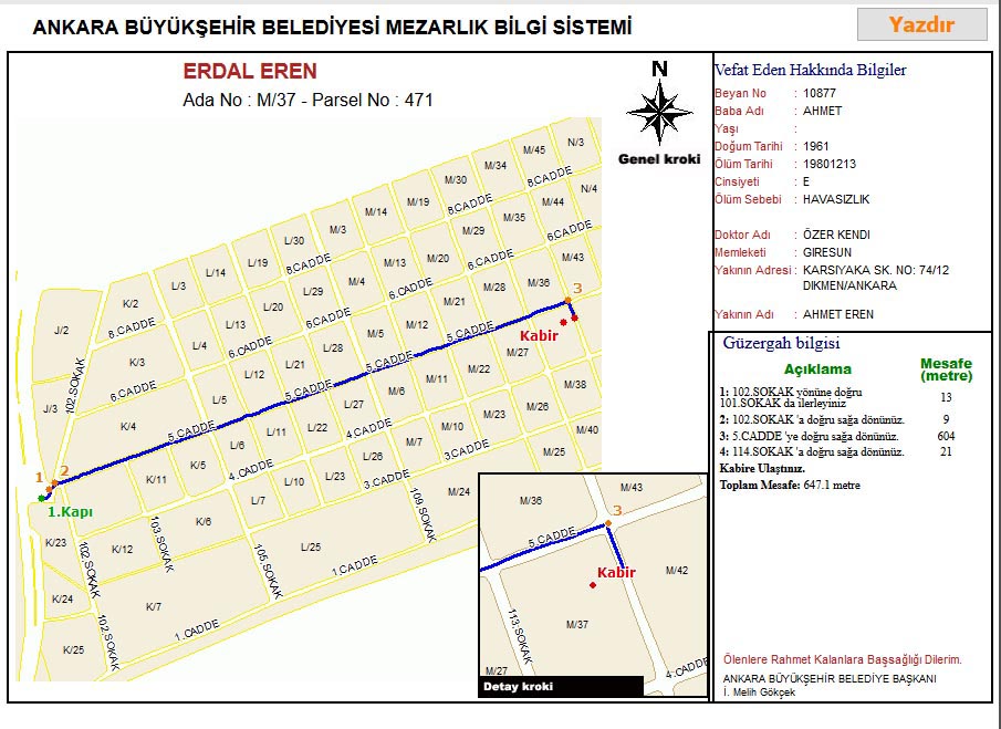 Erdal Eren'in mezar yeri ve ölüm raporu.