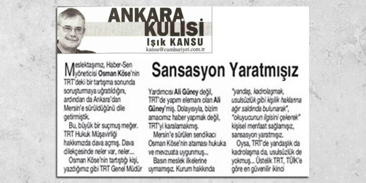 TRT’den Işık Kansu’ya dava